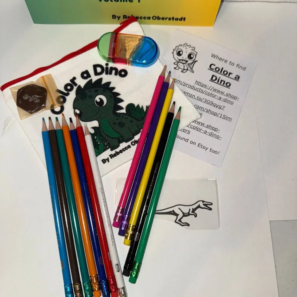 Red Color a Dino Zippered Pencil Pouch
